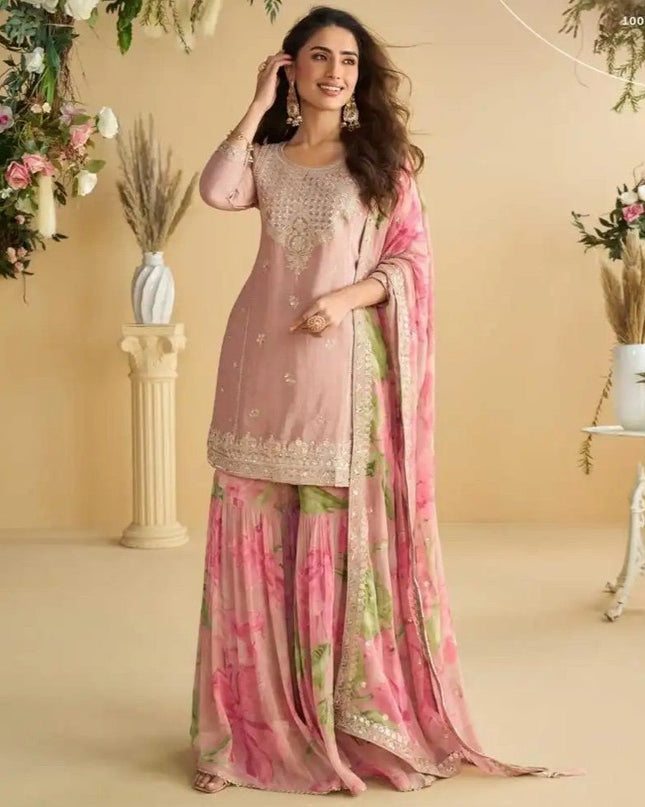 Designer Salwar Suit Real Premium Chinon Silk With Embroidery Work - Rosepetals Luxe