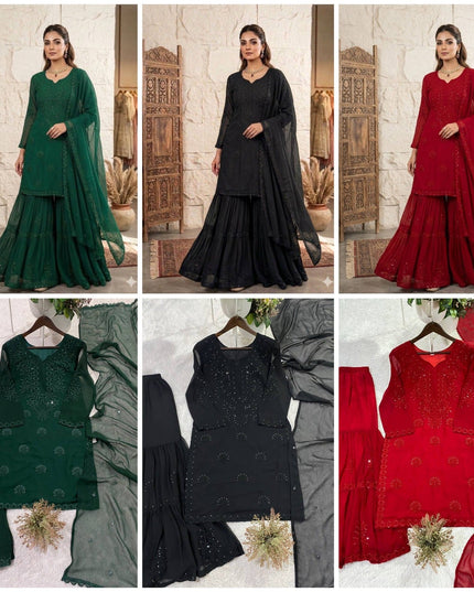 Designer Sequence Embroidered Sharara Pair | Party & Wedding Wear - Rosepetals Luxe