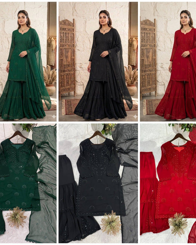 Designer Sequence Embroidered Sharara Pair | Party & Wedding Wear - Rosepetals Luxe