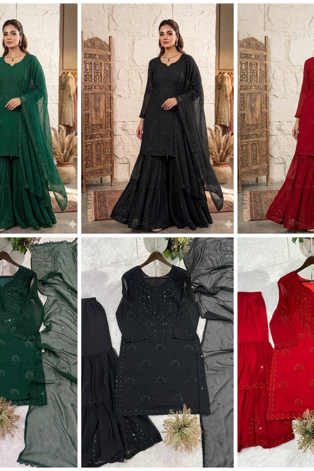Designer Sequence Embroidered Sharara Pair | Party & Wedding Wear - Rosepetals Luxe
