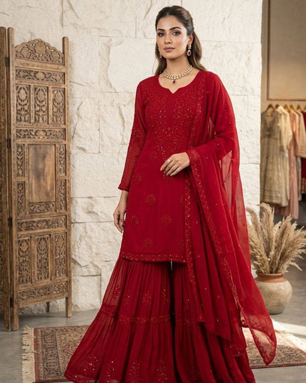 Designer Sequence Embroidered Sharara Pair | Party & Wedding Wear - Rosepetals Luxe