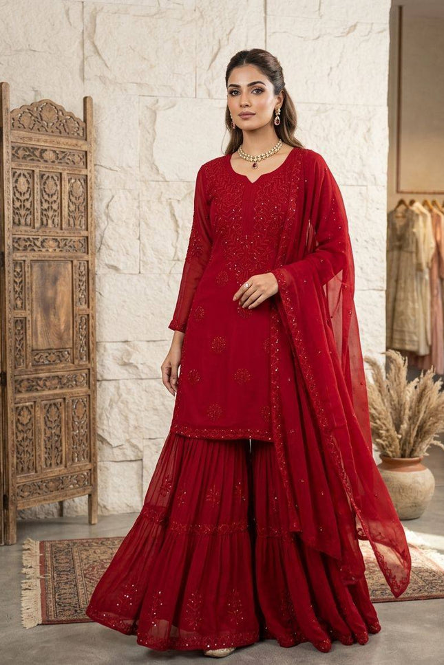 Designer Sequence Embroidered Sharara Pair | Party & Wedding Wear - Rosepetals Luxe