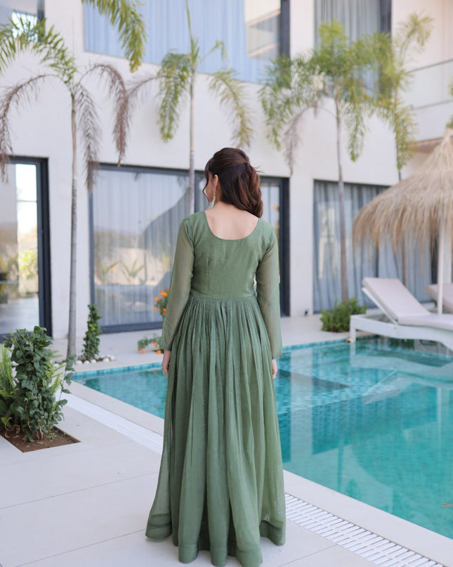 Designer Silver Crunchy Beads Embroidered Gown - Rosepetals Luxe