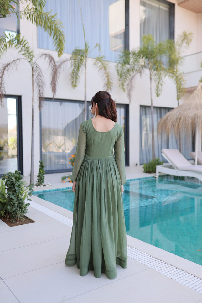 Designer Silver Crunchy Beads Embroidered Gown - Rosepetals Luxe