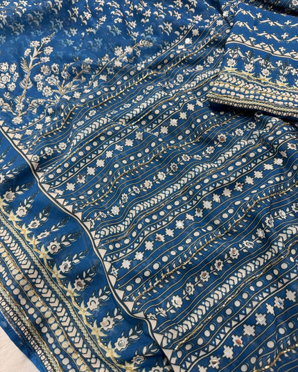Designer Soft Faux Georgette Bollywood Saree with Katdana and Real Mirror Work - Rosepetals Luxe