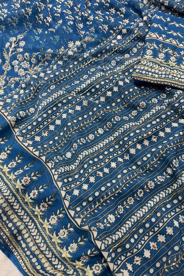Designer Soft Faux Georgette Bollywood Saree with Katdana and Real Mirror Work - Rosepetals Luxe