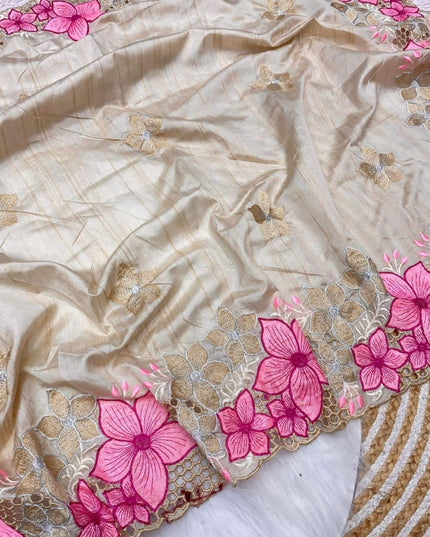 Designer Soft Gadwal Silk Saree with Multi Thread Embroidery & Cutwork Border - Rosepetals Luxe