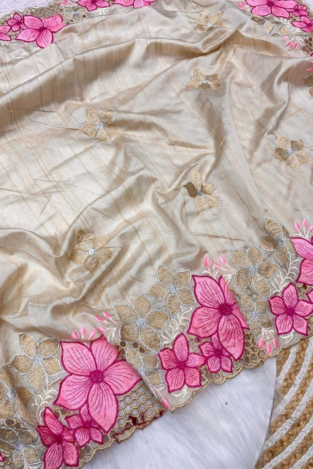 Designer Soft Gadwal Silk Saree with Multi Thread Embroidery & Cutwork Border - Rosepetals Luxe
