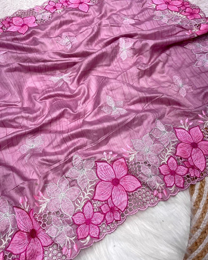 Designer Soft Gadwal Silk Saree with Multi Thread Embroidery & Cutwork Border - Rosepetals Luxe