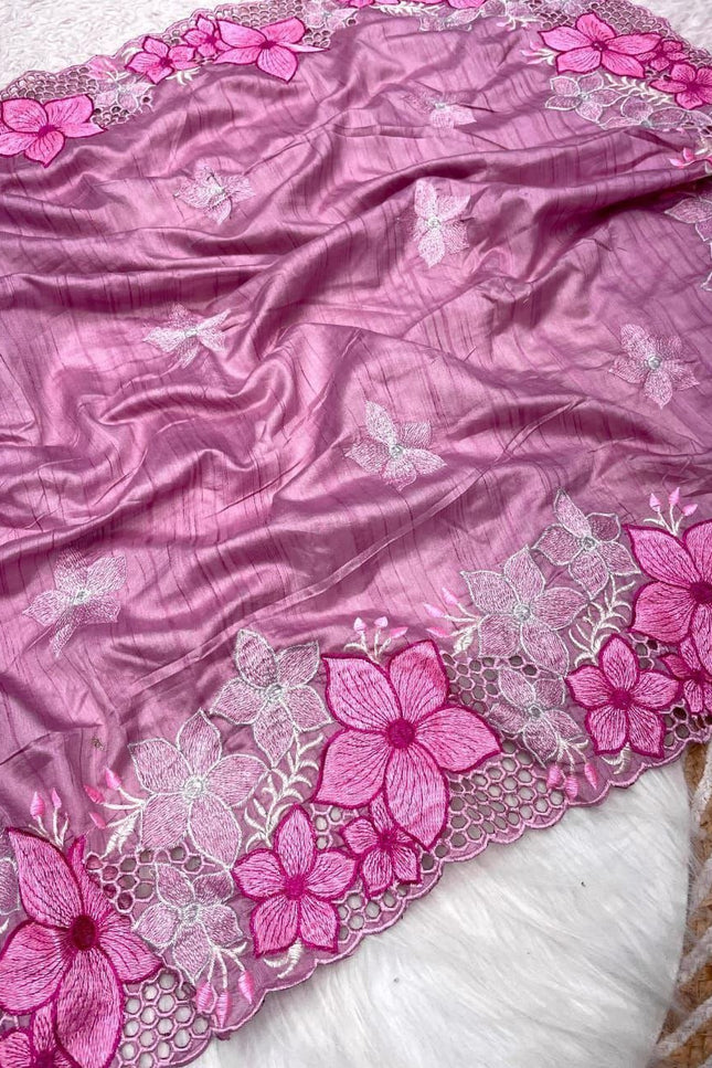 Designer Soft Gadwal Silk Saree with Multi Thread Embroidery & Cutwork Border - Rosepetals Luxe