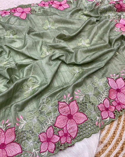 Designer Soft Gadwal Silk Saree with Multi Thread Embroidery & Cutwork Border - Rosepetals Luxe