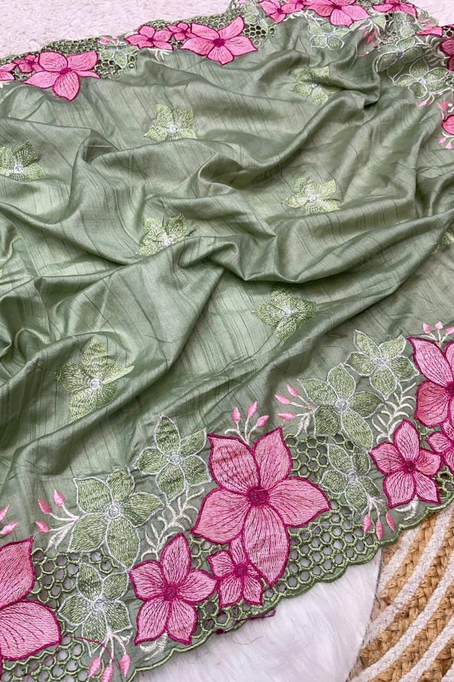 Designer Soft Gadwal Silk Saree with Multi Thread Embroidery & Cutwork Border - Rosepetals Luxe