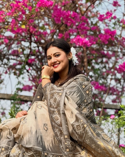 Digital Print Linen Saree with Matching Blouse | 6.30M | Festive & Everyday Wear - Rosepetals Luxe