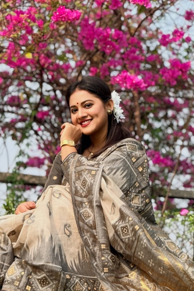 Digital Print Linen Saree with Matching Blouse | 6.30M | Festive & Everyday Wear - Rosepetals Luxe