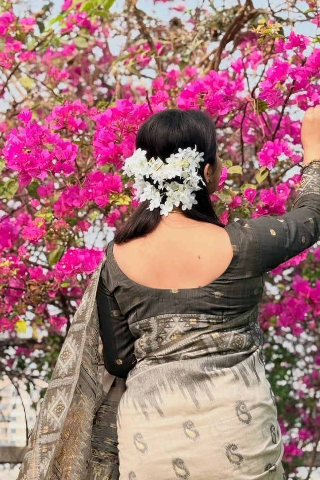 Digital Print Linen Saree with Matching Blouse | 6.30M | Festive & Everyday Wear - Rosepetals Luxe