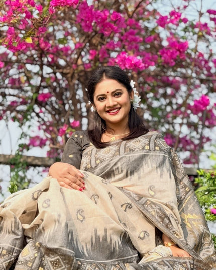 Digital Print Linen Saree with Matching Blouse | 6.30M | Festive & Everyday Wear - Rosepetals Luxe