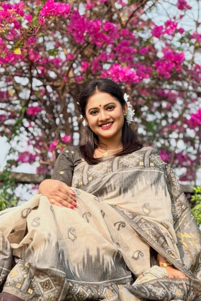 Digital Print Linen Saree with Matching Blouse | 6.30M | Festive & Everyday Wear - Rosepetals Luxe
