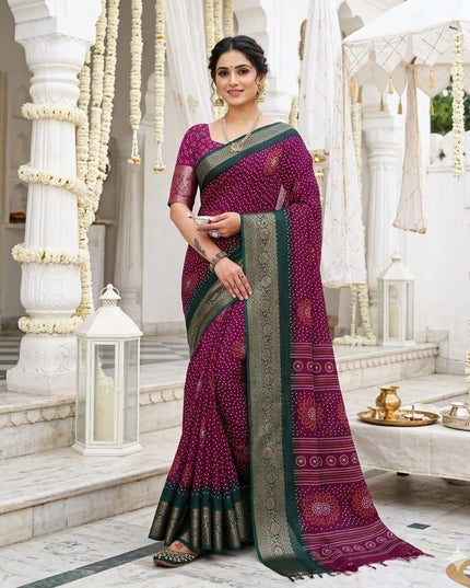 Dola Cotton Kalamkari Print Saree | Jacquard Kanjivaram Zari Border & Pallu | 9 Colours - Rosepetals Luxe
