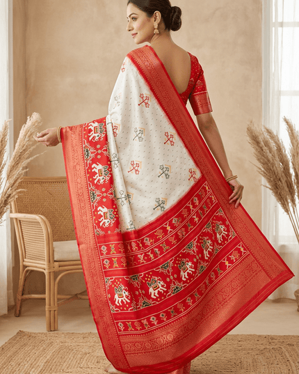 Durga Puja Lichi Silk Printed Saree - Rosepetals Luxe