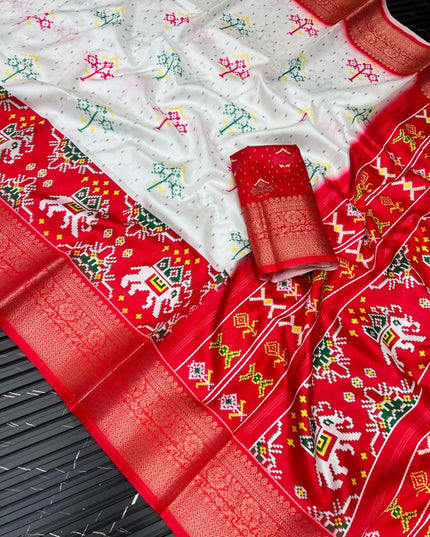 Durga Puja Lichi Silk Printed Saree - Rosepetals Luxe