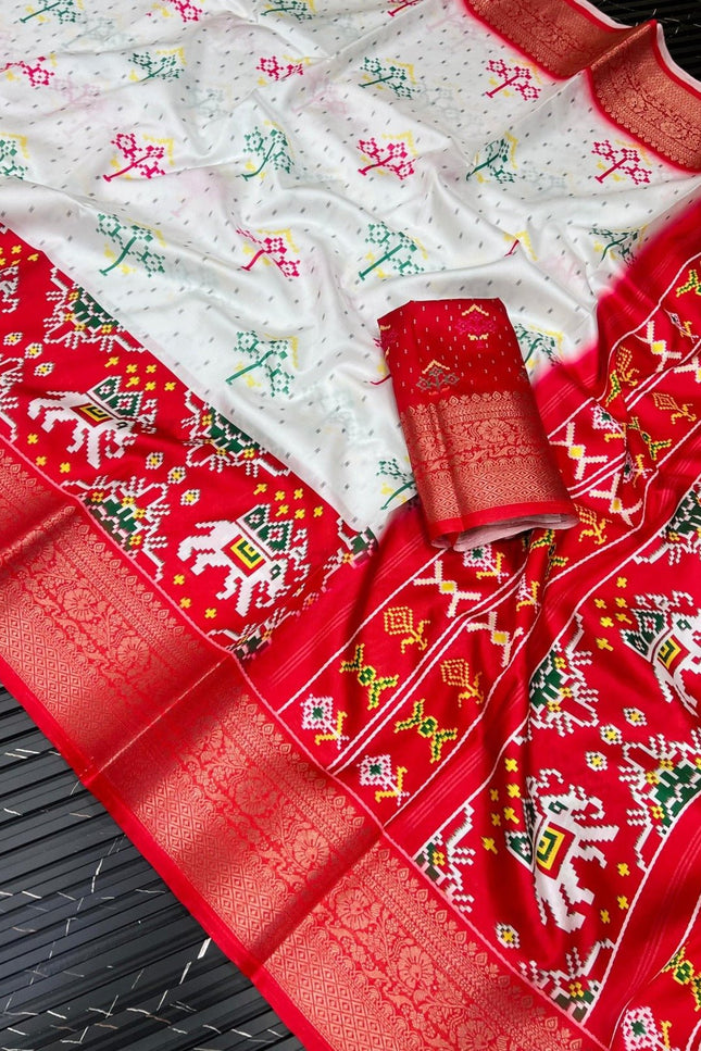 Durga Puja Lichi Silk Printed Saree - Rosepetals Luxe
