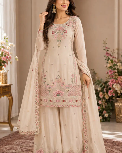 Premium Silk Embroidered Palazzo Suit Set with Handwork and Designer Dupatta