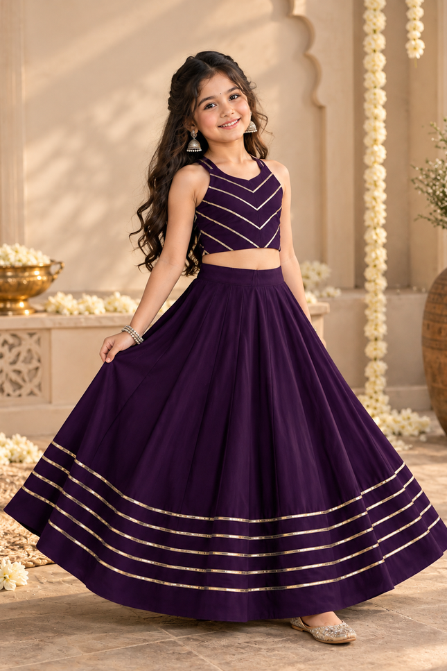 Girls Multicolour Mirror Work Roman Silk Navratri Chaniya Choli