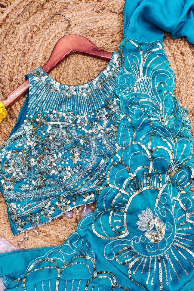 Easy to Wear Lehenga Saree | Rangoli Silk With Multi Thread Embroidery Sequence - Rosepetals Luxe