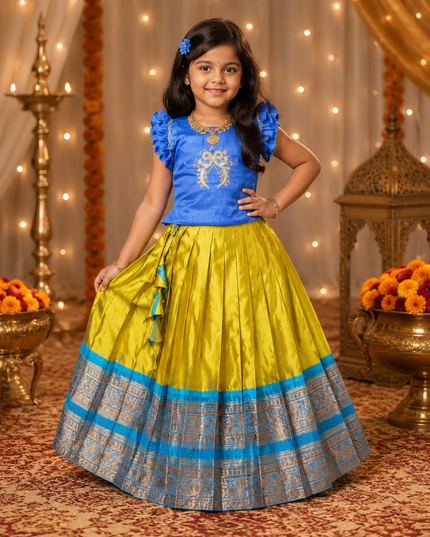 Girls Pure Silk Zari Weaving Lehenga Choli Set with Heavy Handwork Blouse | Kids Festive & Wedding Wear
