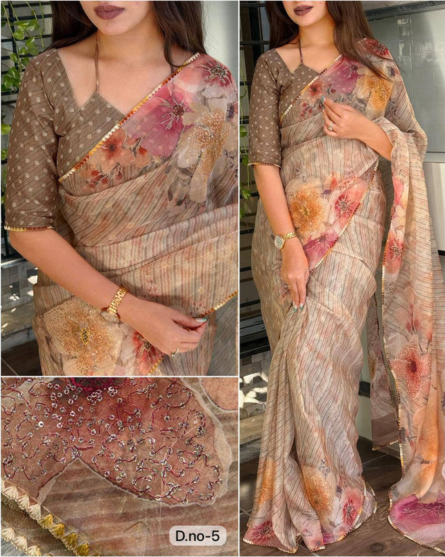Elegant Digital Print Pure Tissue Organza Saree with Pitta Work and Sequins - Rosepetals Luxe