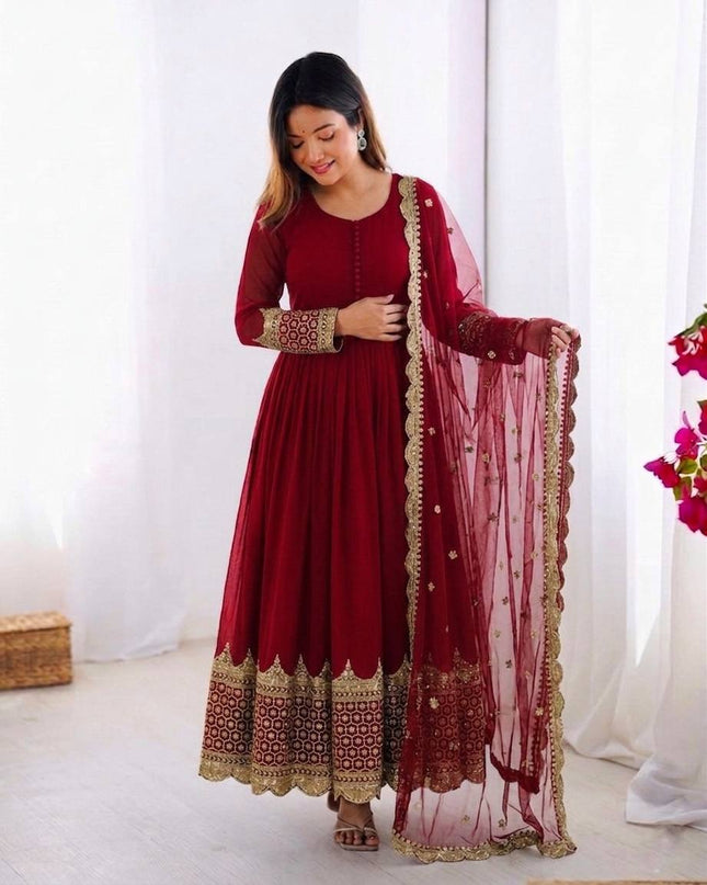 Elegant Embroidered Sequence Designer Anarkali Two Piece Set | Perfect Festive Wear - Rosepetals Luxe