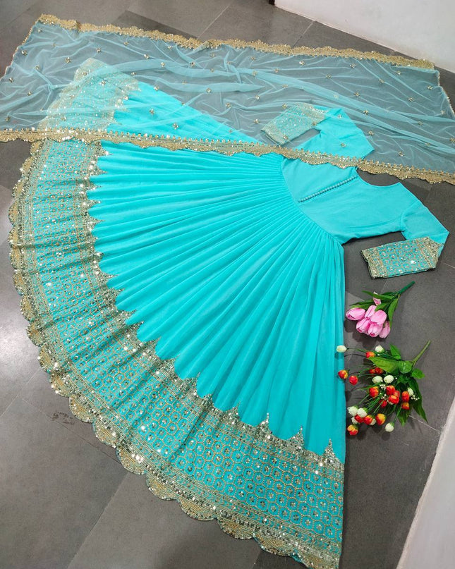 Elegant Embroidered Sequence Designer Anarkali Two Piece Set | Perfect Festive Wear - Rosepetals Luxe