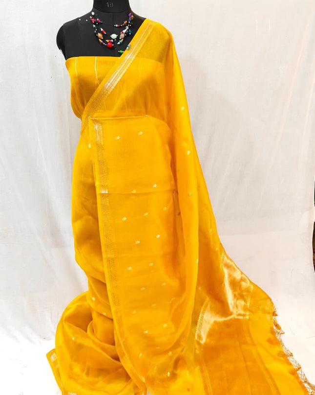 Elegant Handloom Pure Organza Dyeable Saree with Blouse Piece - Rosepetals Luxe