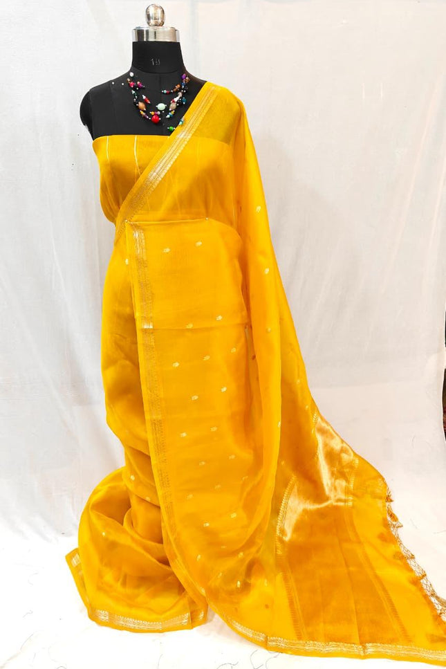 Elegant Handloom Pure Organza Dyeable Saree with Blouse Piece - Rosepetals Luxe