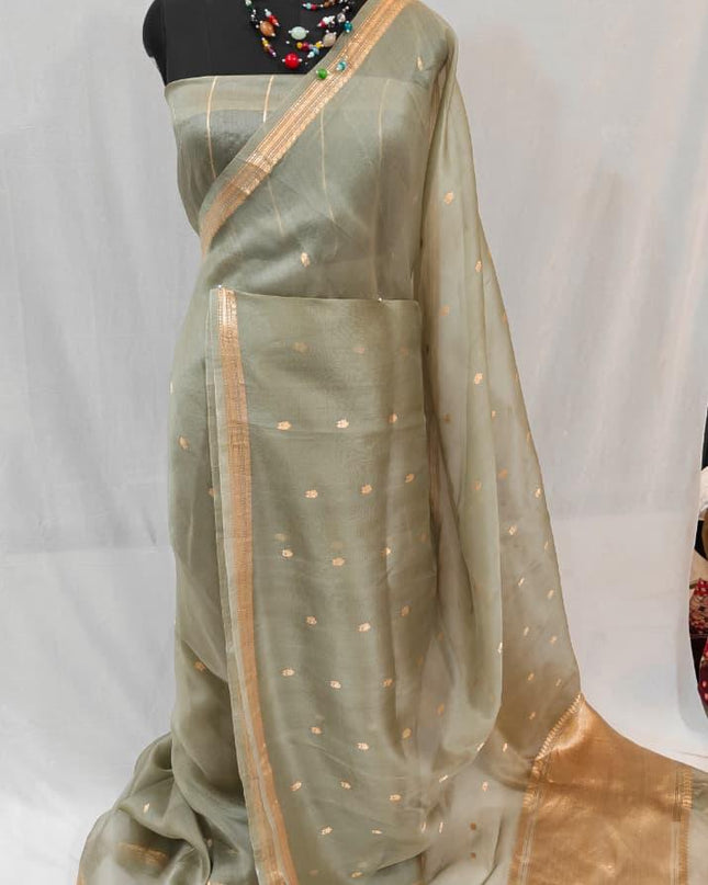 Elegant Handloom Pure Organza Dyeable Saree with Blouse Piece - Rosepetals Luxe