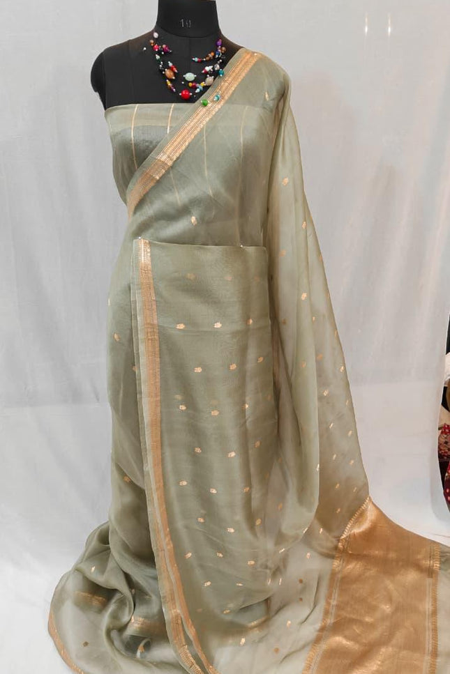 Elegant Handloom Pure Organza Dyeable Saree with Blouse Piece - Rosepetals Luxe