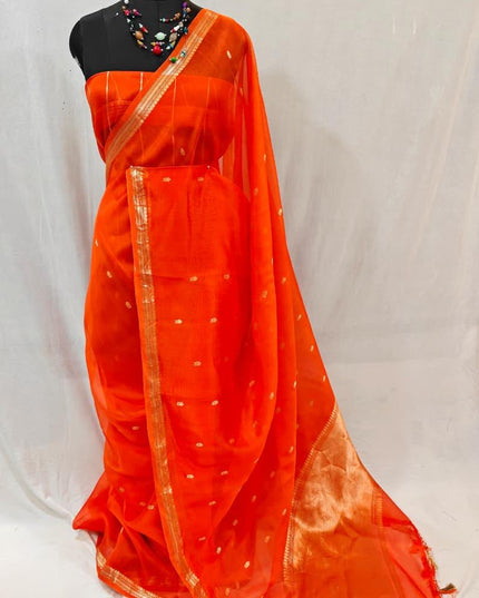Elegant Handloom Pure Organza Dyeable Saree with Blouse Piece - Rosepetals Luxe