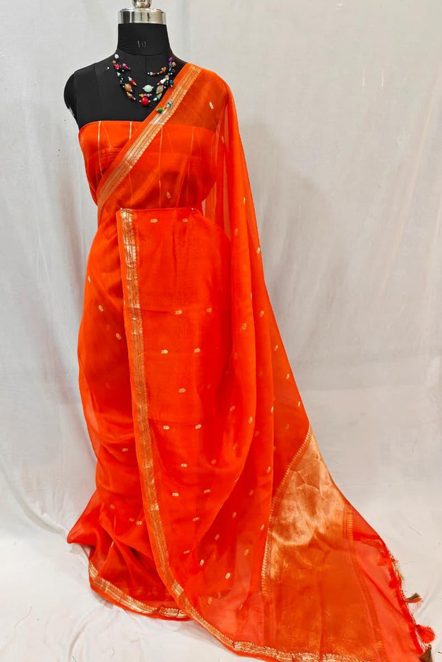 Elegant Handloom Pure Organza Dyeable Saree with Blouse Piece - Rosepetals Luxe
