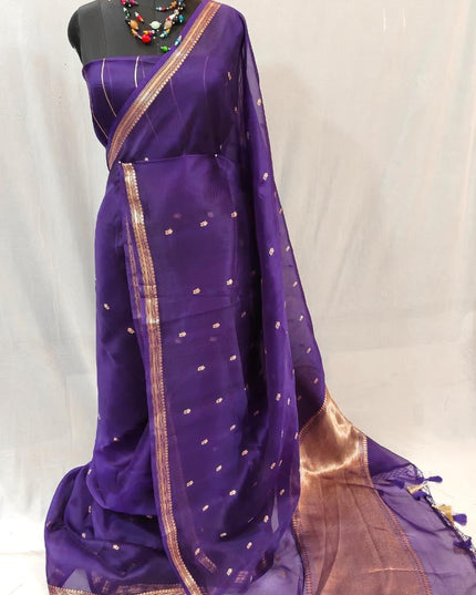 Elegant Handloom Pure Organza Dyeable Saree with Blouse Piece - Rosepetals Luxe