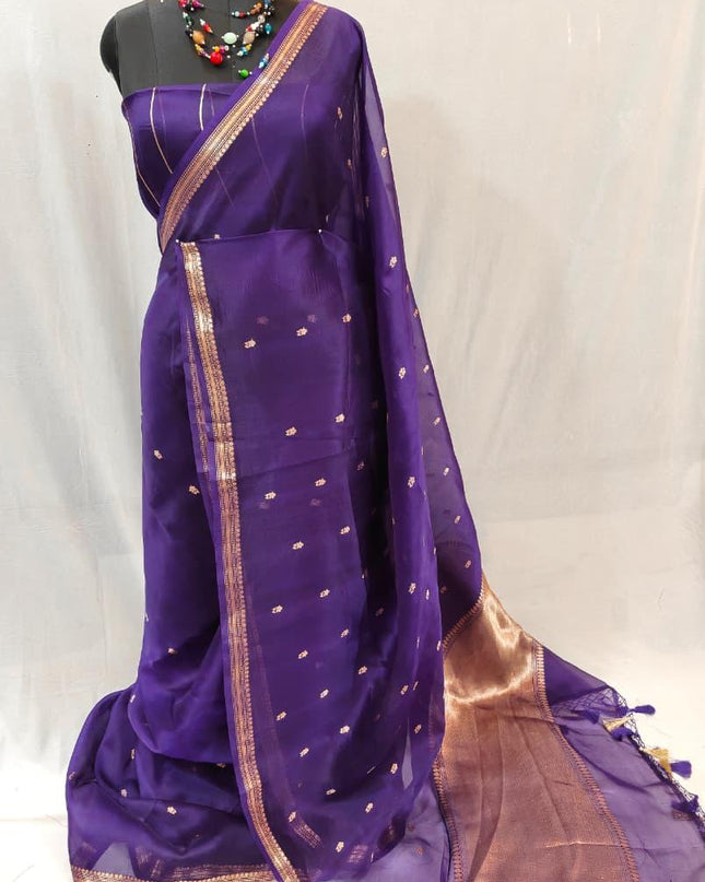 Elegant Handloom Pure Organza Dyeable Saree with Blouse Piece - Rosepetals Luxe