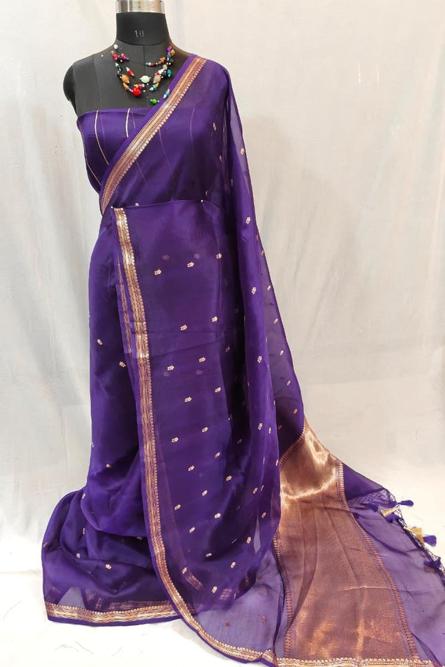 Elegant Handloom Pure Organza Dyeable Saree with Blouse Piece - Rosepetals Luxe