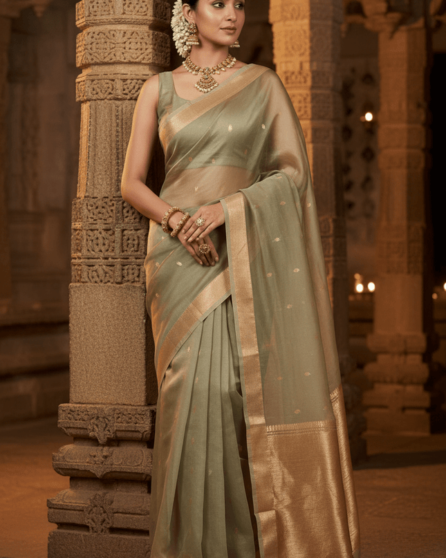Elegant Handloom Pure Organza Dyeable Saree with Blouse Piece - Rosepetals Luxe