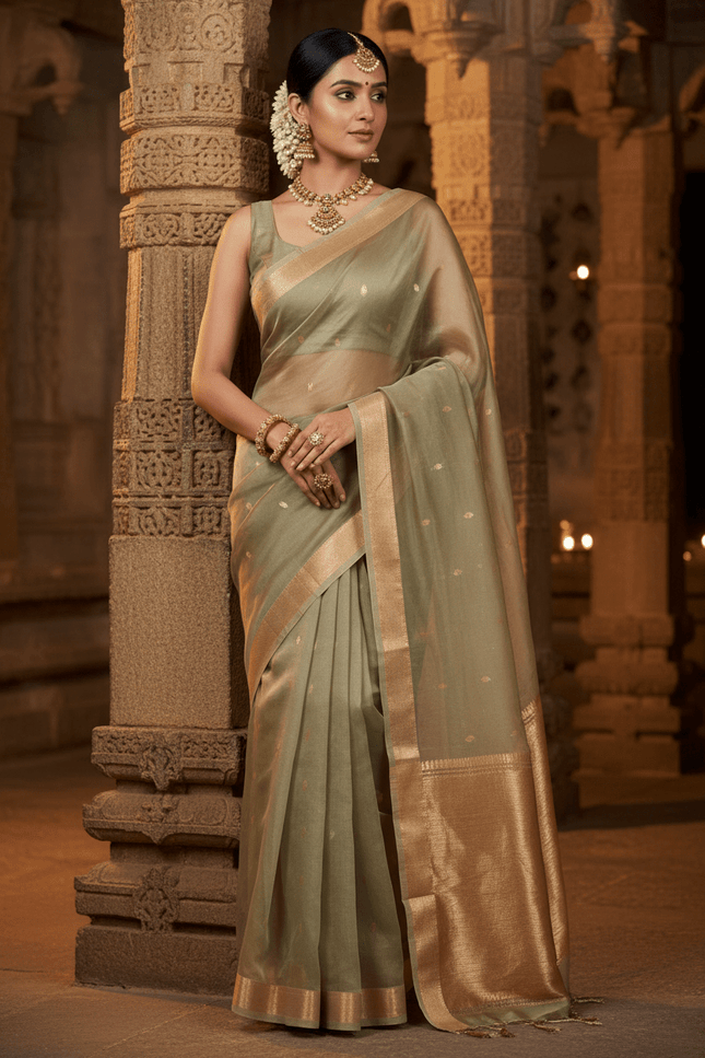 Elegant Handloom Pure Organza Dyeable Saree with Blouse Piece - Rosepetals Luxe