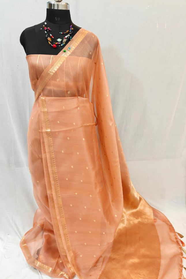Elegant Handloom Pure Organza Dyeable Saree with Blouse Piece - Rosepetals Luxe