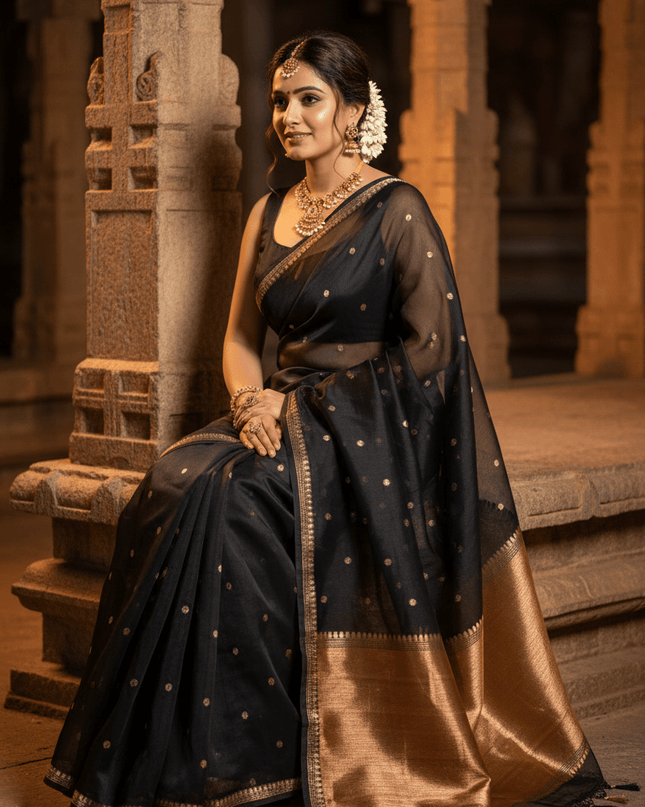 Elegant Handloom Pure Organza Dyeable Saree with Blouse Piece - Rosepetals Luxe