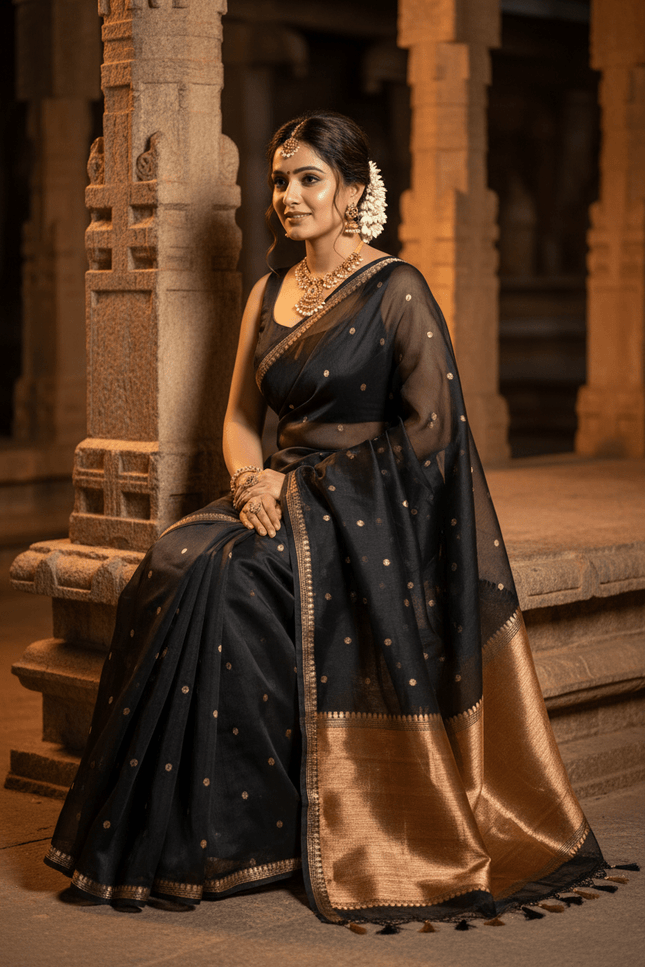 Elegant Handloom Pure Organza Dyeable Saree with Blouse Piece - Rosepetals Luxe