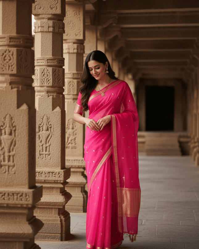 Elegant Handloom Pure Organza Dyeable Saree with Blouse Piece - Rosepetals Luxe