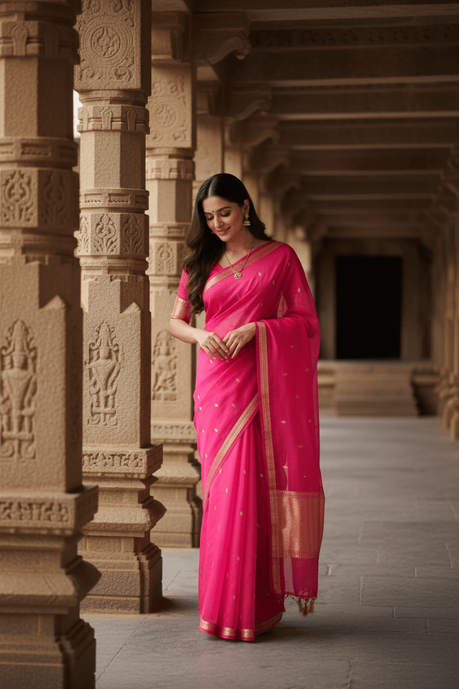 Elegant Handloom Pure Organza Dyeable Saree with Blouse Piece - Rosepetals Luxe