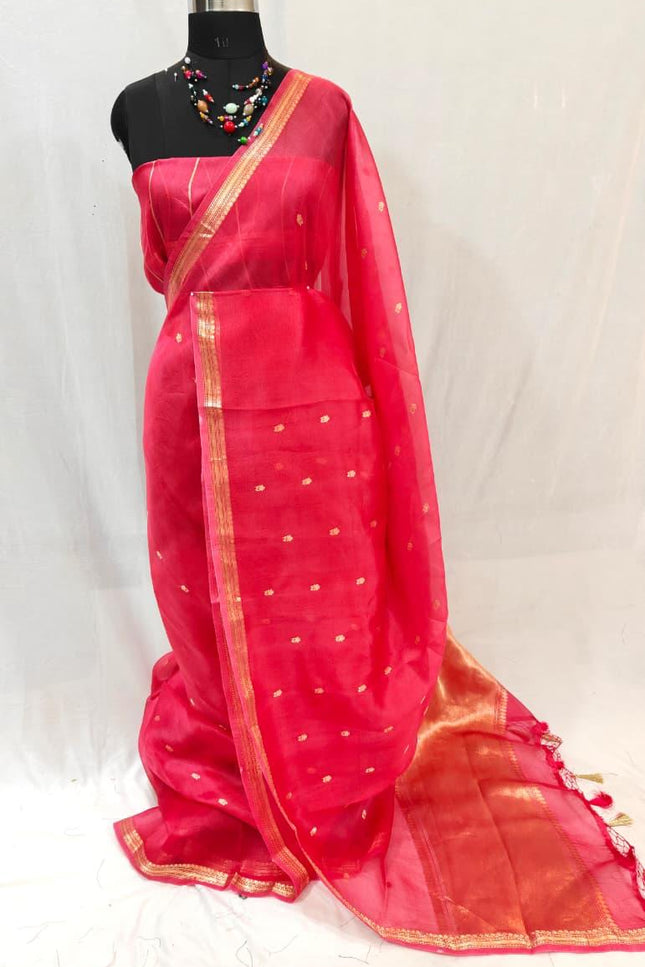 Elegant Handloom Pure Organza Dyeable Saree with Blouse Piece - Rosepetals Luxe