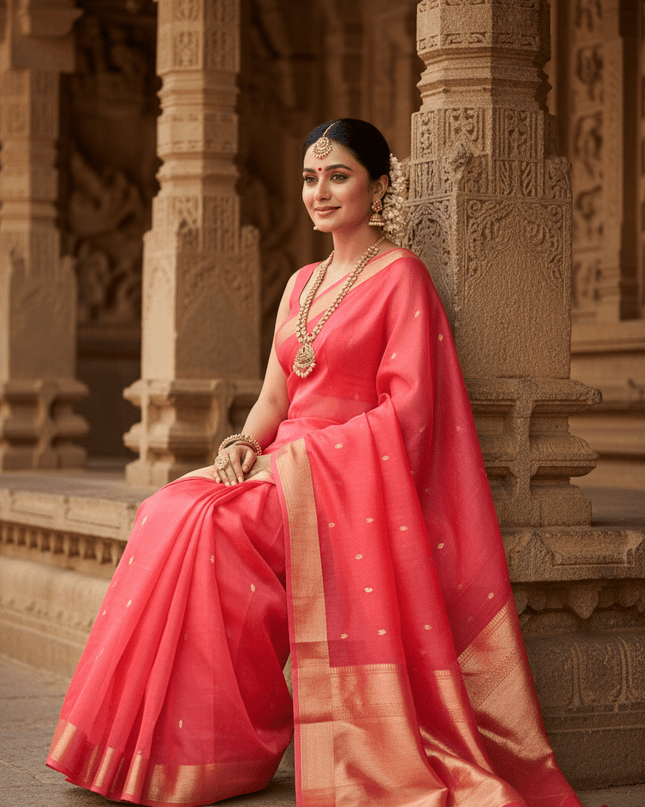 Elegant Handloom Pure Organza Dyeable Saree with Blouse Piece - Rosepetals Luxe